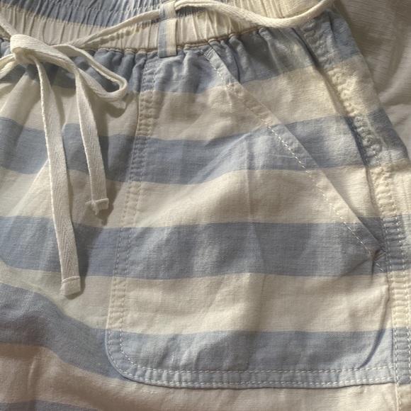 LOFT Light Blue Stripped Elastic Waist Linen Mini Skirt 2 Pockets Sz S - Picture 10 of 11